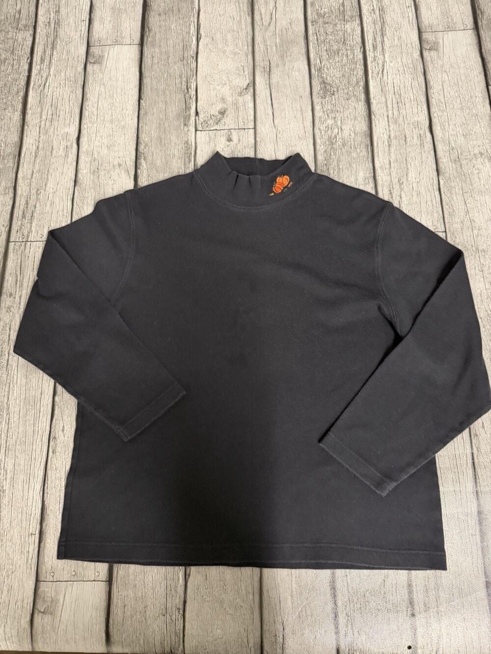 Women’s Vintage Studio Boo! Mock Neck Long Sleeve Shirt Pumpkins Fall Black XL